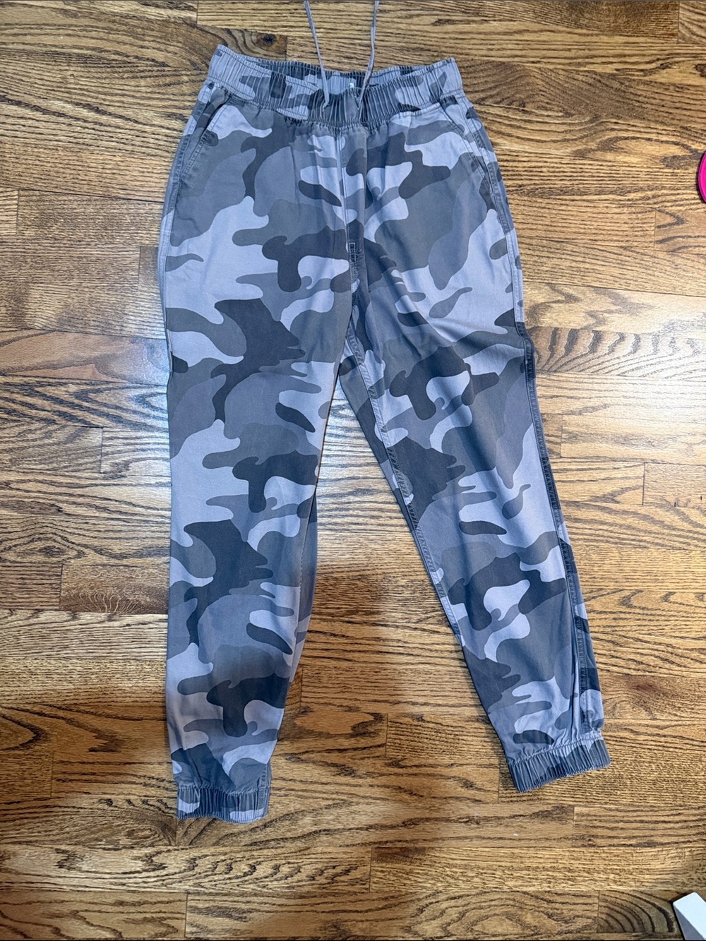 Women Gray Camo Jogger Pants - Elastic Waist & Ankle